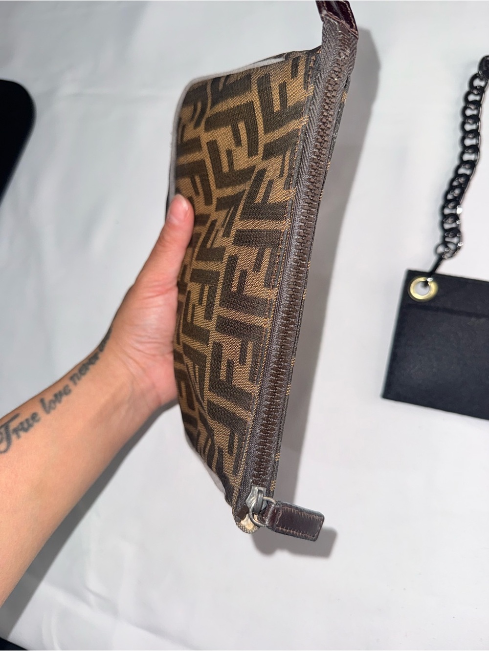 Fendi Brown Zucca Monogram Shoulder Bag with Black Chain Strap - Picture 9 of 11